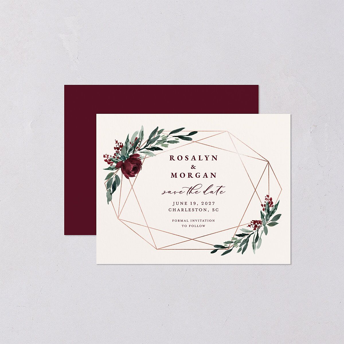 Gilded Botanical Save the Date Petite Cards Burgundy Signature smooth Blank No Standard