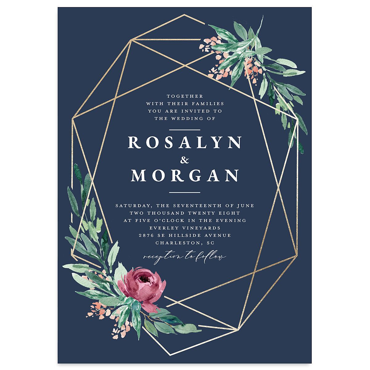 Gilded Botanical Foil Wedding Invitations