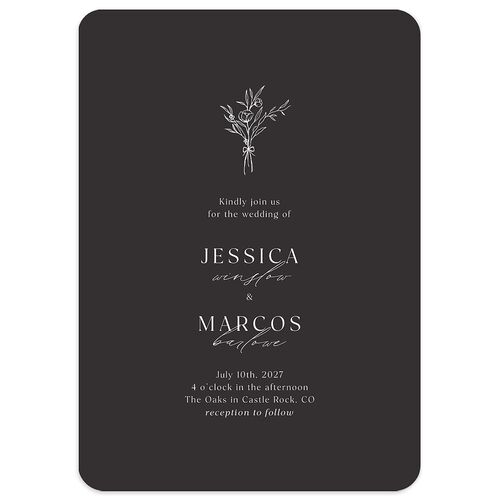 Simple Boho Flowers Wedding Invitations Charcoal Signature Blank No Rounded