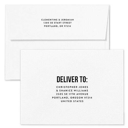 Bold Modern Announcement Save The Date Card Envelopes White Pure White Both Recipient and Return Addresses Signature Standard