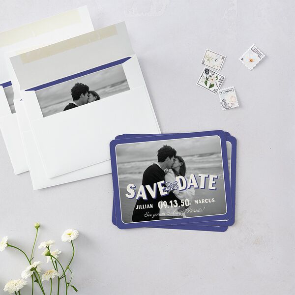 Retro Photo Postcard Inspired Save The Date Magnets Sapphire Magnet Paper