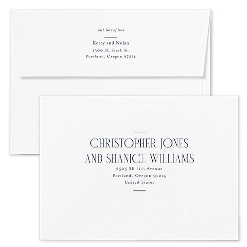 Cosmopolitan Rehearsal Dinner Invitation Envelopes Rose Navy Both Recipient and Return Addresses Signature Standard