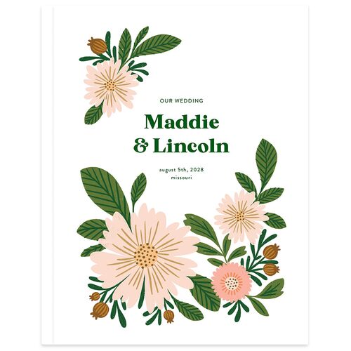 Retro Bloom Wedding Guest Book Scottish Green