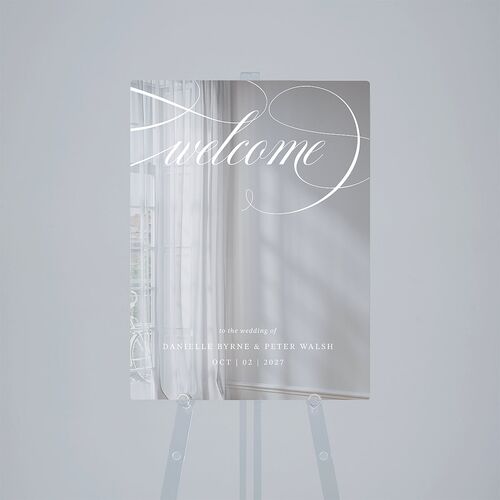 Photo Vow Mirrored Acrylic Welcome Sign Medium Pure White Mirrored Acrylic M Welcome Standard