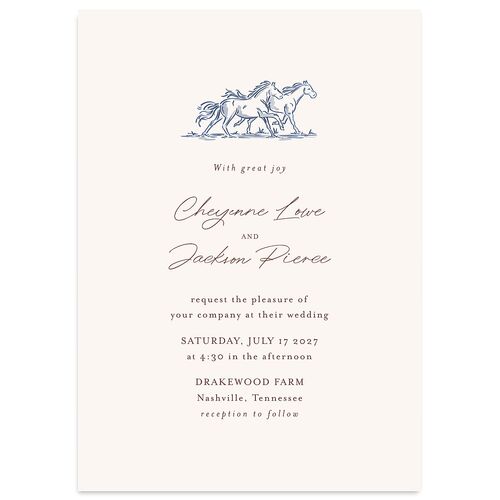 Western Wild Horses Wedding Invitations Royal Blue Signature Blank No Standard
