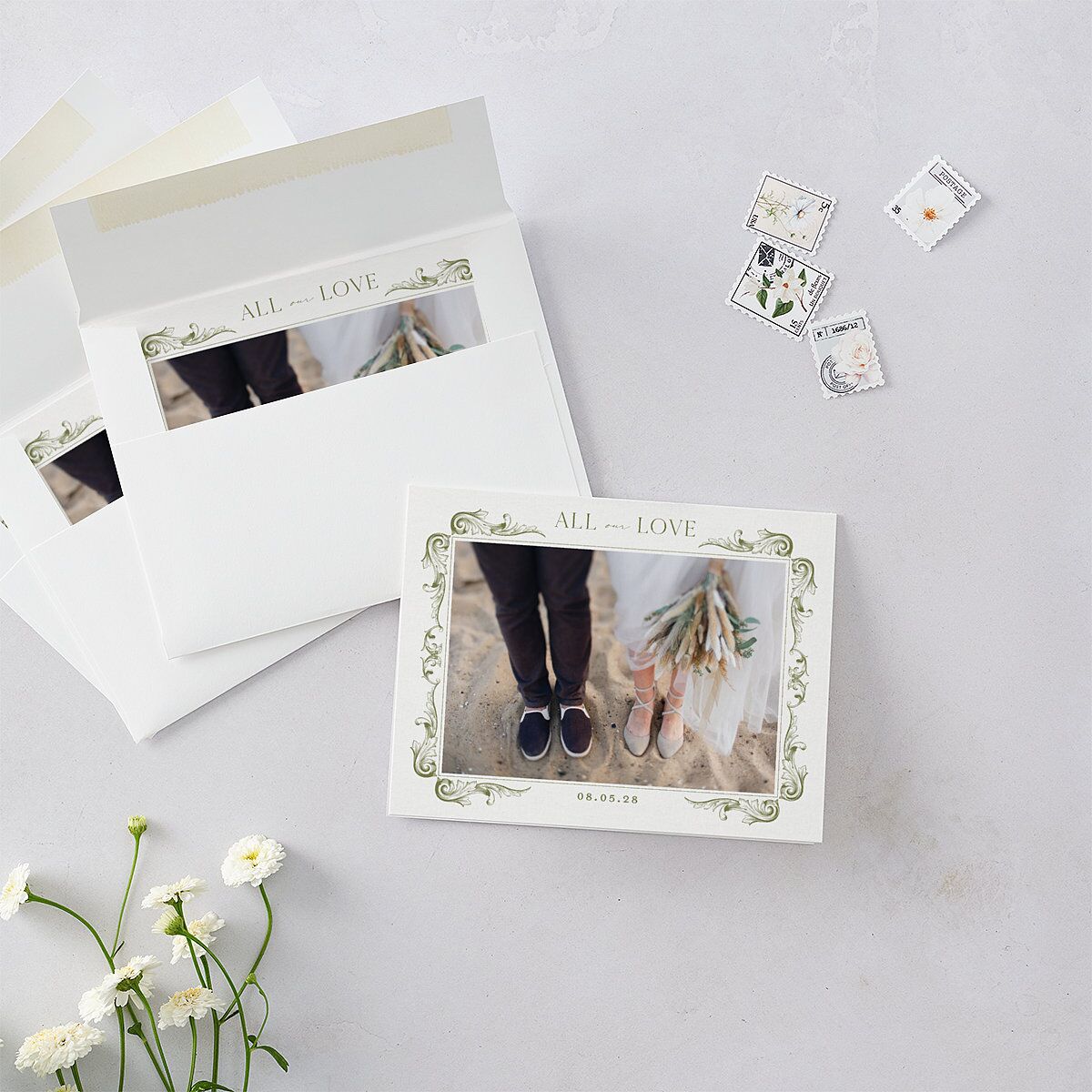 Vintage Ornate Frame Thank You Cards Olive