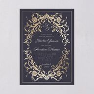 Romantic Vintage Luxury Foil Wedding Invitations Gold Moody Blue Signature Blank No Standard