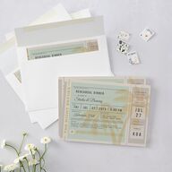 Retro Boarding Pass Rehearsal Dinner Invitations Mint Green Signature Blank