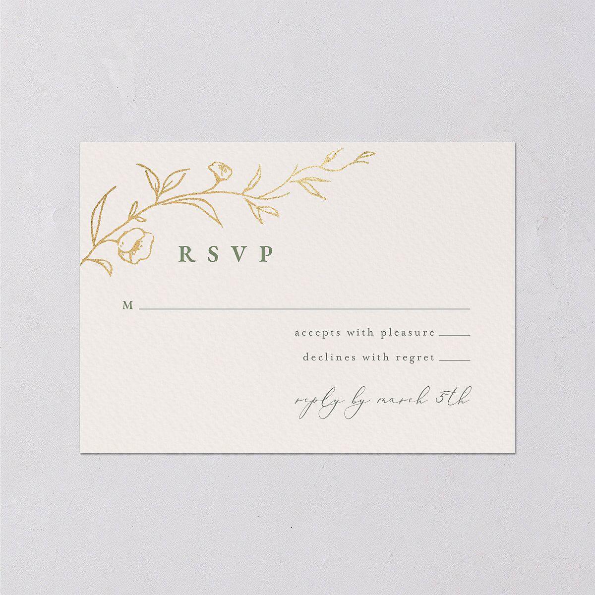 Graceful Botanical Foil Wedding Response Cards Greenery Gold Signature Standard