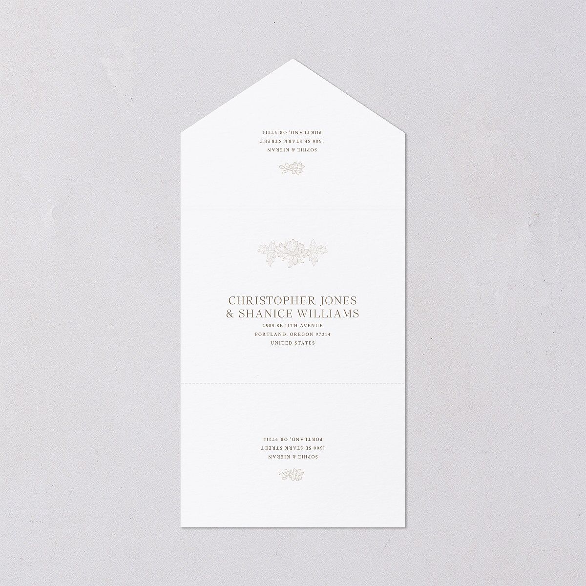 Love Story Lace All-in-One Wedding Invitations Pure White Signature Light Both Recipient and Return Addresses No