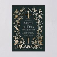 Sword and Roses Fantasy Garden Foil Wedding Invitations Wave Gold Signature Blank Standard No