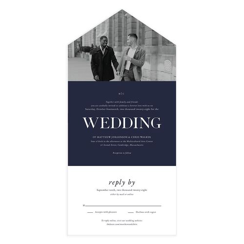 Classically Stated All-in-One Wedding Invitations Navy No Signature Light Both Recipient and Return Addresses