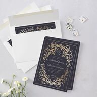 Romantic Vintage Luxury Foil Wedding Invitations Gold Moody Blue Signature Blank No Standard
