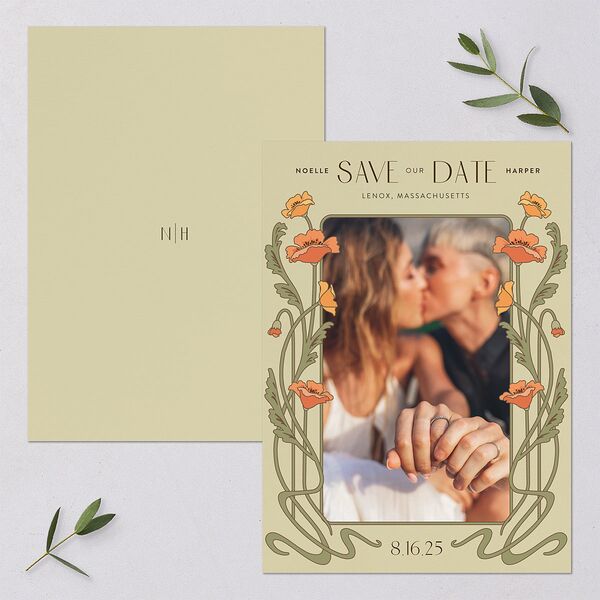 Vintage Nouveau Save The Date Cards Pear Signature smooth Blank No Standard
