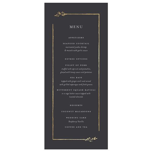 Exquisite Branches Botanical Menus Gold Charcoal Signature