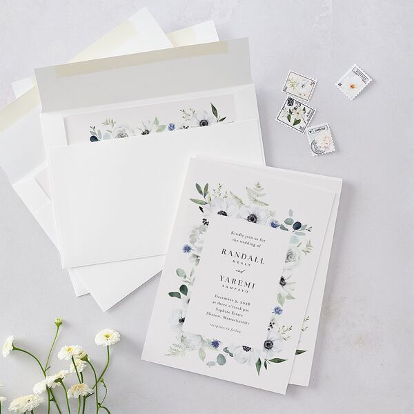 Elegant Anemone Wedding Invitations Ice Blue Signature Blank No Standard