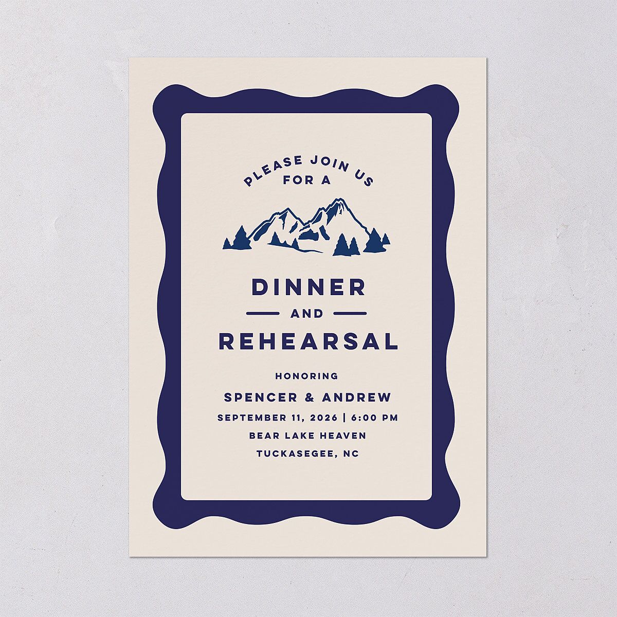 Adventure Icon Rehearsal Dinner Invitations Navy Signature Blank Standard
