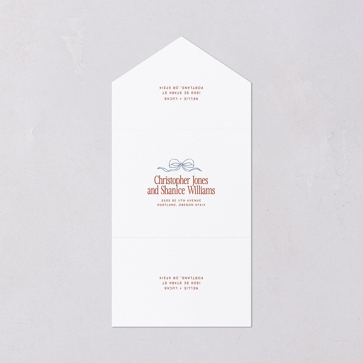 Modern Delicate Bows All-in-One Wedding Invitations Jewel Red Signature Light Both Recipient and Return Addresses No