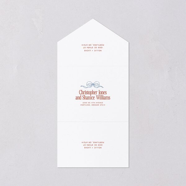 Modern Delicate Bows All-in-One Wedding Invitations Jewel Red Signature Light Both Recipient and Return Addresses No