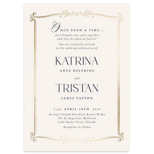 Once Upon a Time Wedding Invitations Gold Navy Signature Blank No Standard