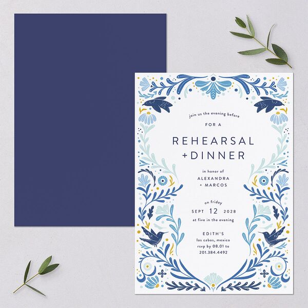 Folk Art Rehearsal Dinner Invitations Sapphire Signature Blank