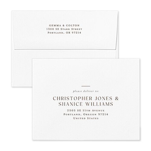 Vintage Minimalist Picture Gallery Save the Date Petite Card Envelopes Walnut White Both Recipient and Return Addresses Signature Standard
