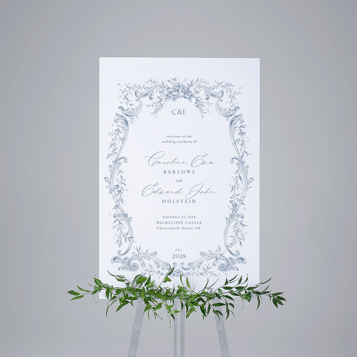Antique Victorian Botanical Standard Welcome Sign Large Dusty Blue Standard Indoor Foam Core L Welcome