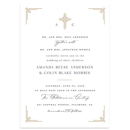 Church Cross Wedding Invitations Pure White Signature Blank No Standard