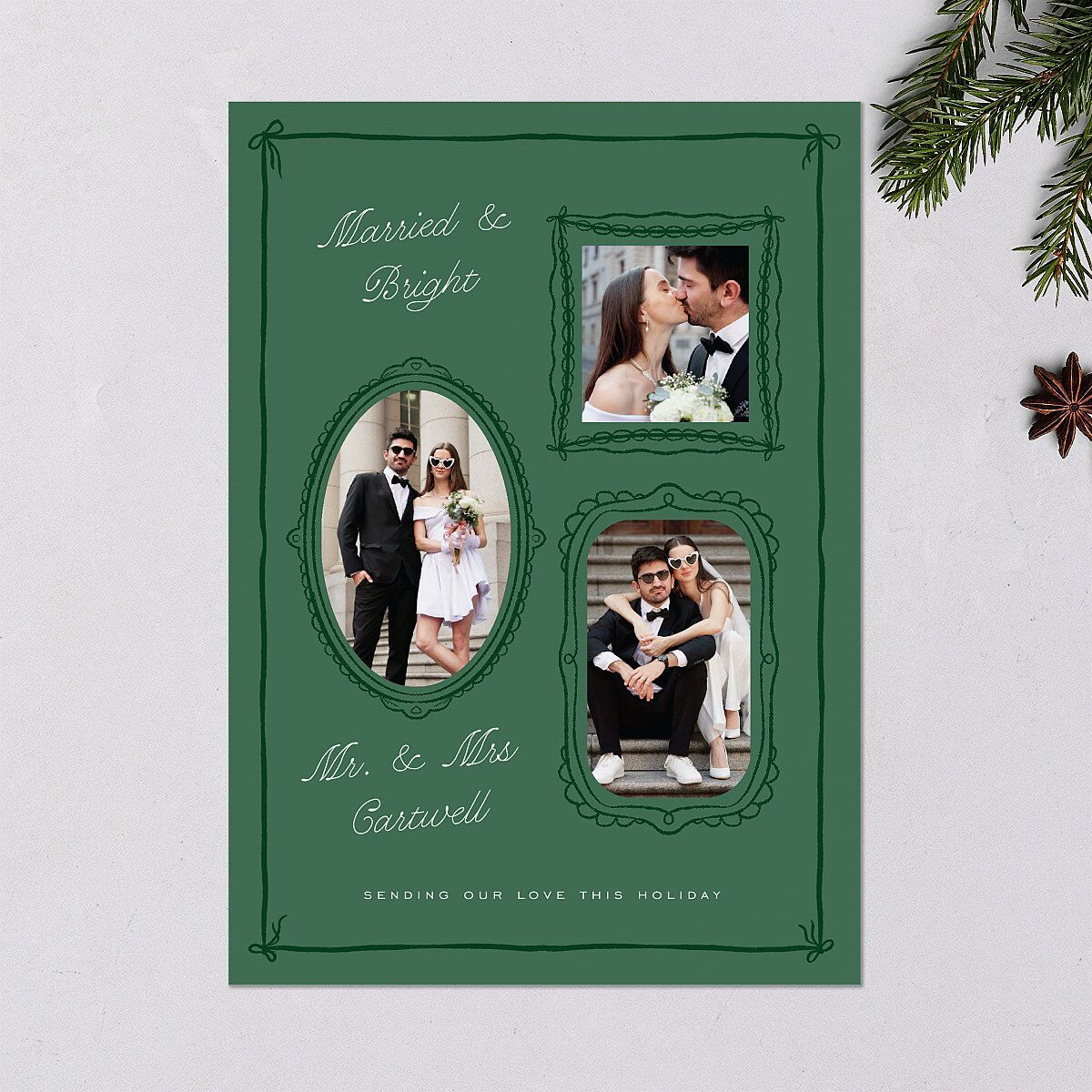 Whimsical Hand Drawn Photo Frames Holiday Cards Eucalyptus Signature Blank Standard Portrait