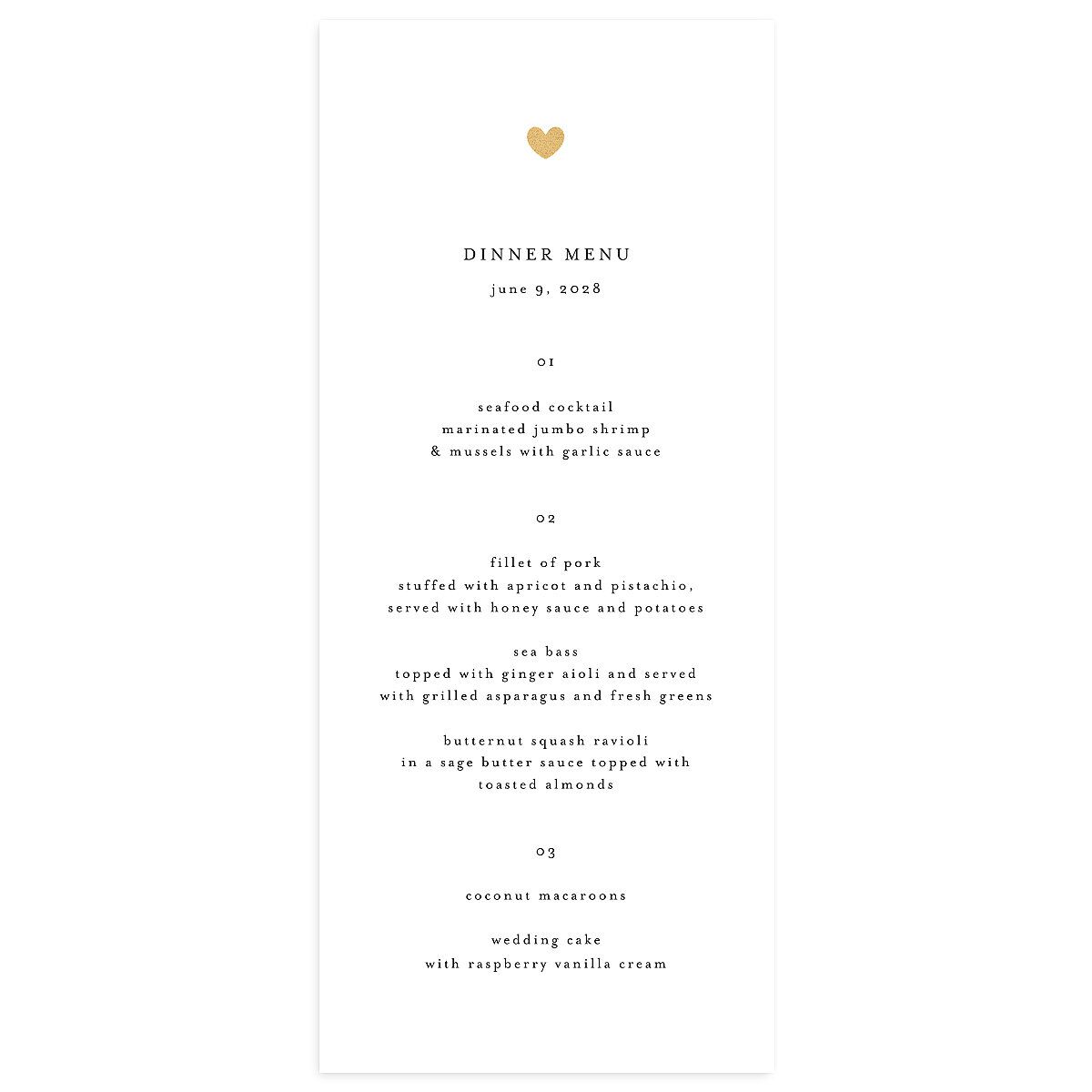 Dainty Heart Menus