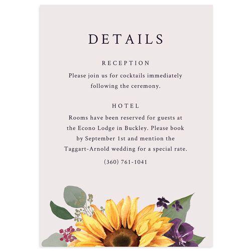 Classic Countryside Sunflowers Wedding Enclosure Cards Purple Haze Signature Standard