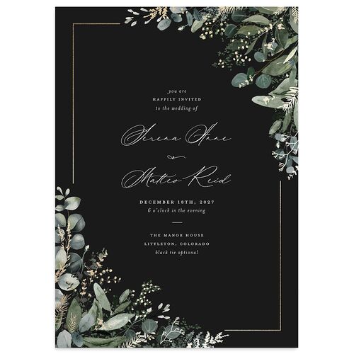 Shining Greenery Wedding Invitations Gold Charcoal Signature Blank No Standard