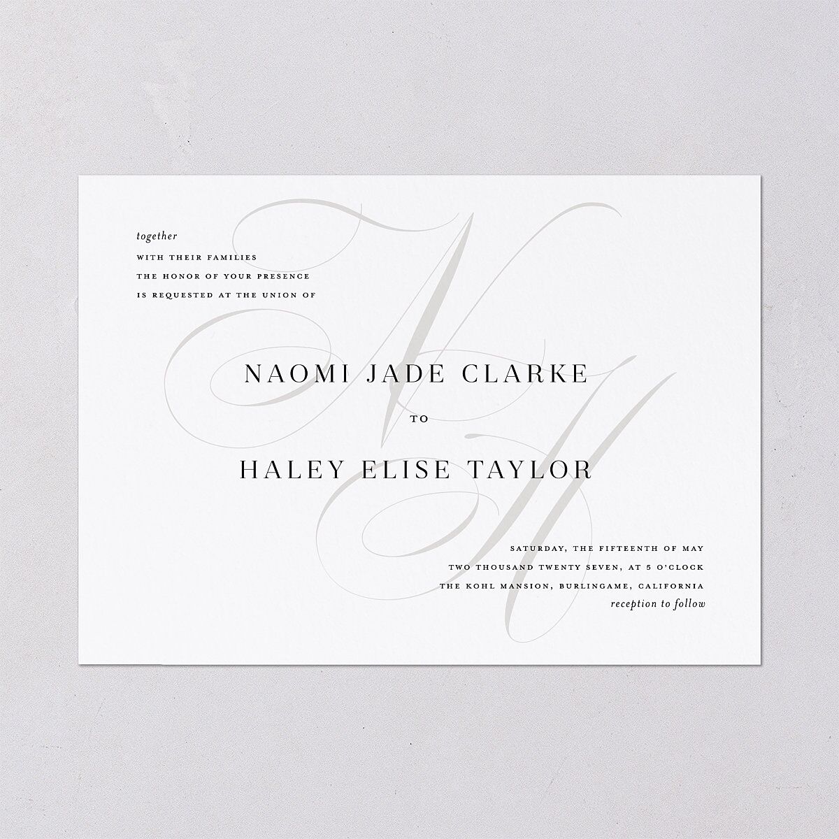 Elegant Monogram Wedding Invitations Pure White Signature Blank No Standard