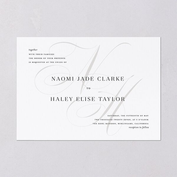 Elegant Monogram Wedding Invitations Pure White Signature Blank No Standard