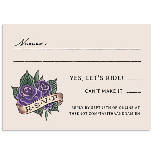 Til Death Tattoos Wedding Response Cards Jewel Purple Signature