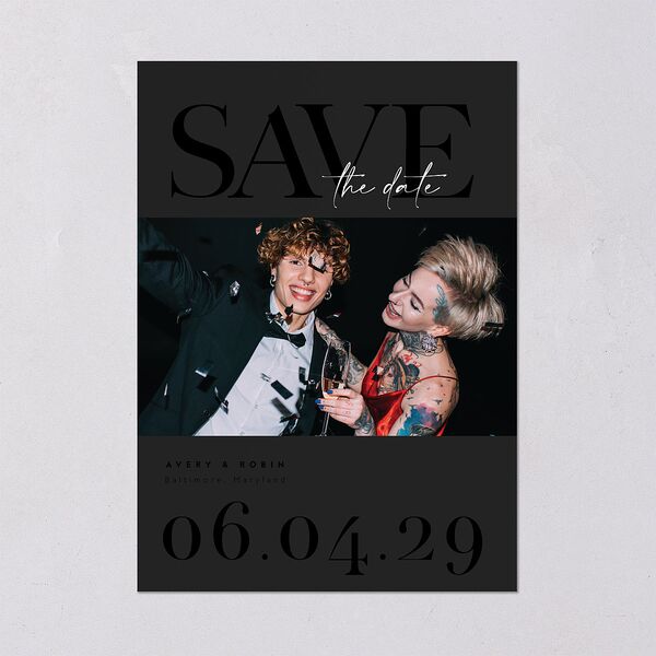 Modern Vow Save The Date Cards Charcoal Signature smooth Blank No Standard