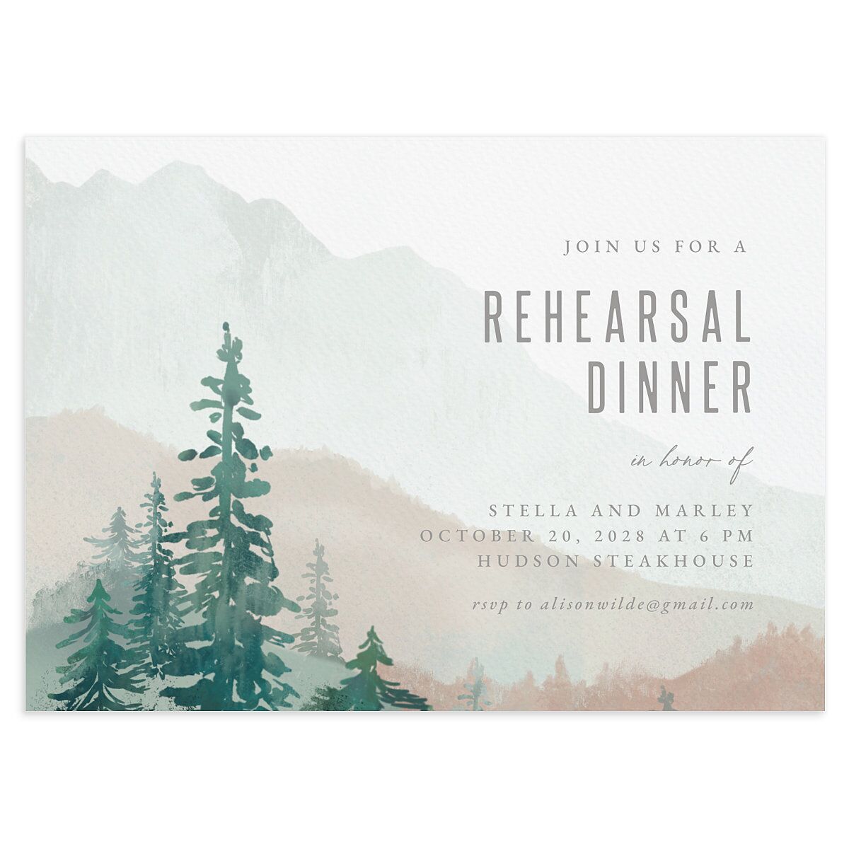 Painted Mountains Rehearsal Dinner Invitations