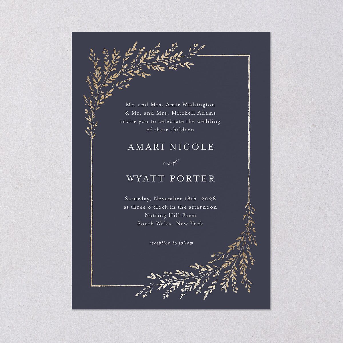Exquisite Branches Wedding Invitations Gold Moody Blue Signature Blank No Standard