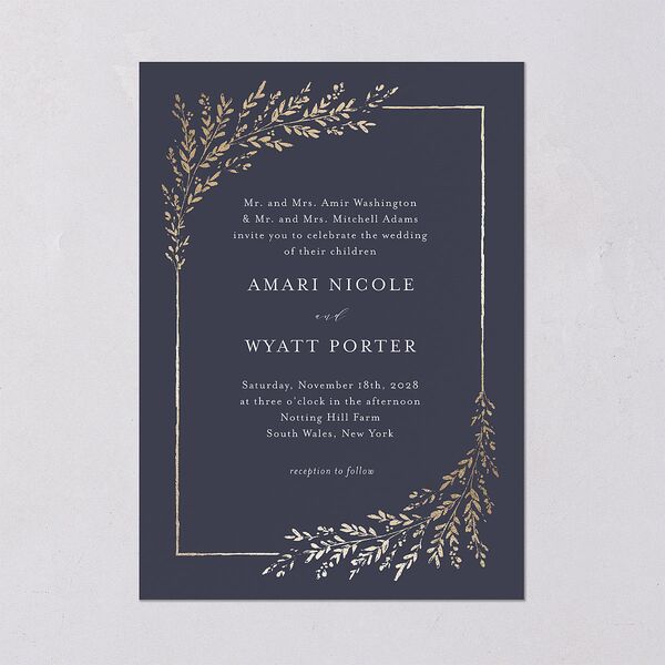 Exquisite Branches Wedding Invitations Gold Moody Blue Signature Blank No Standard