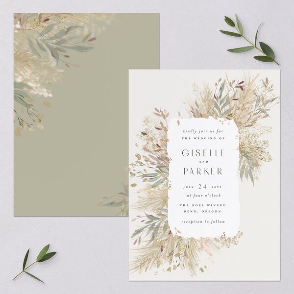 Ethereal Pampas Wedding Invitations Gold Thyme Signature Blank No Standard