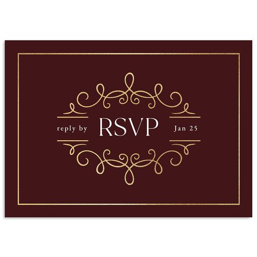 Monogram Flourish Foil Wedding Response Cards Burgundy Gold Signature Standard
