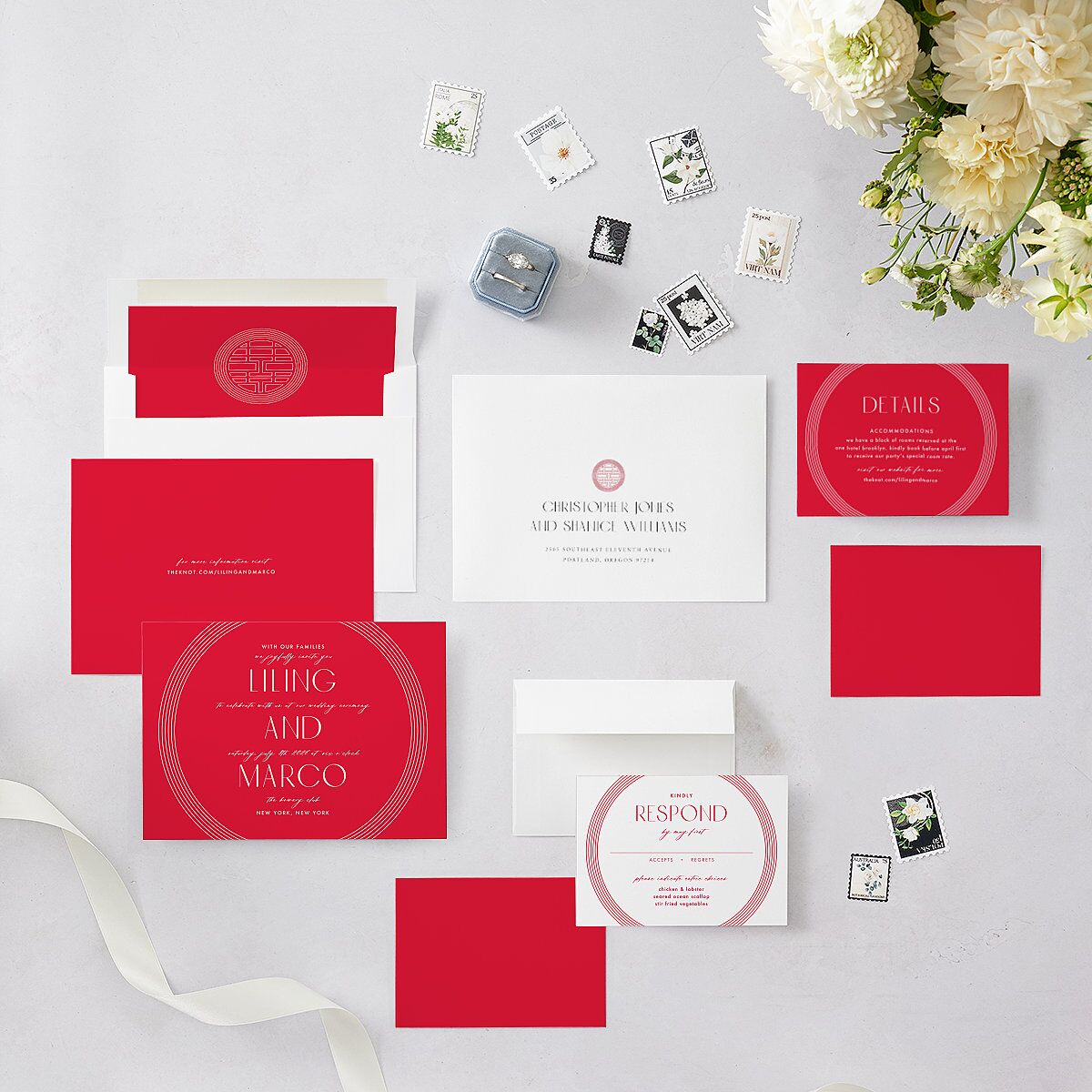 Lucky Circle Wedding Invitations  True Red Signature Blank No