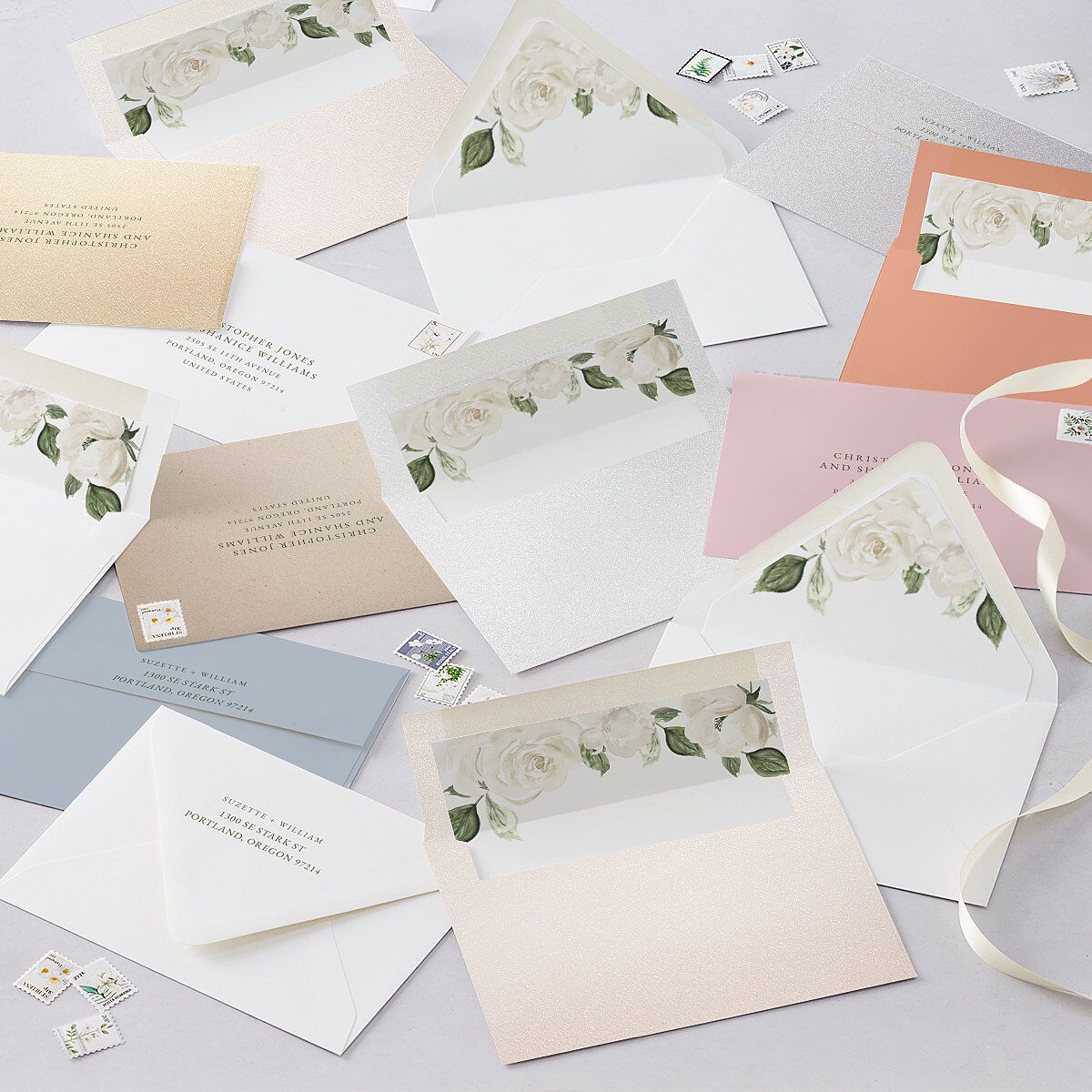 Romantic Garden Euro Envelope Liners Snow Luxe