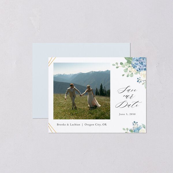 Elegant Hydrangea Save the Date Petite Cards Dusty Blue Signature smooth Blank No Standard