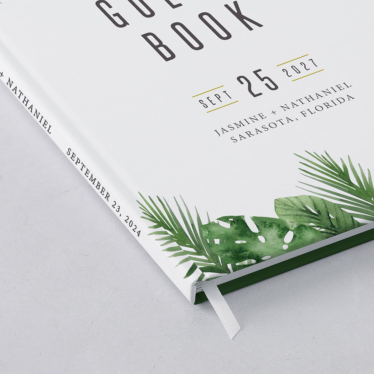 Tropical Leaves Wedding Guest Book Scottish Green