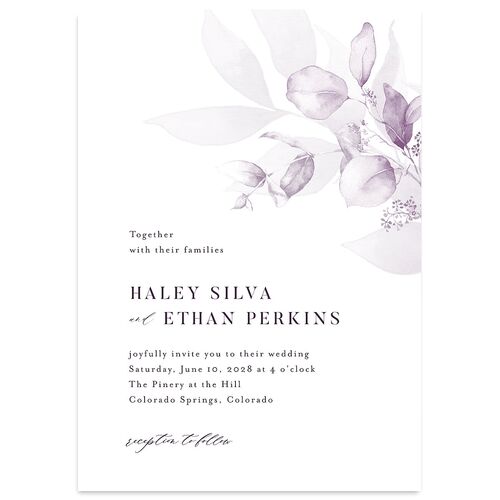Romantic Greenery Wedding Invitations Purple Haze Signature Blank No Standard
