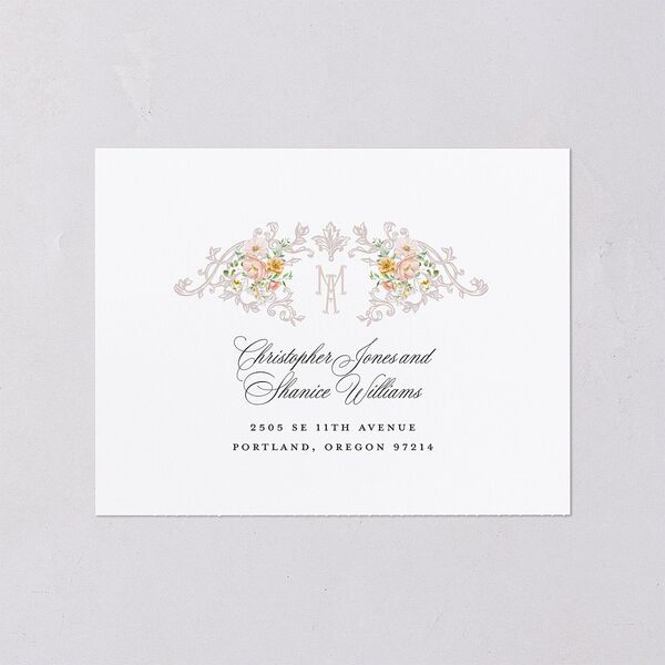 Elegant Floral Regency All-in-One Wedding Invitations Pink Cotton Signature Light Both Recipient and Return Addresses No