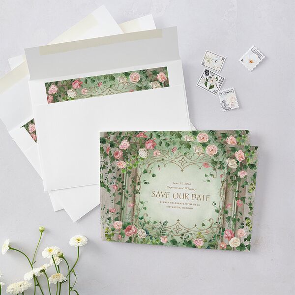 Fairytale Garden Save the Date Cards Sage Signature smooth Blank No Standard