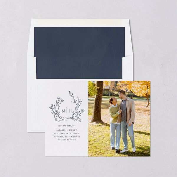 Natural Monogram Save The Date Cards Midnight Navy Signature smooth Blank No Standard