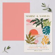 Impressionist Paradise Wedding Invitations Salmon Signature Blank No